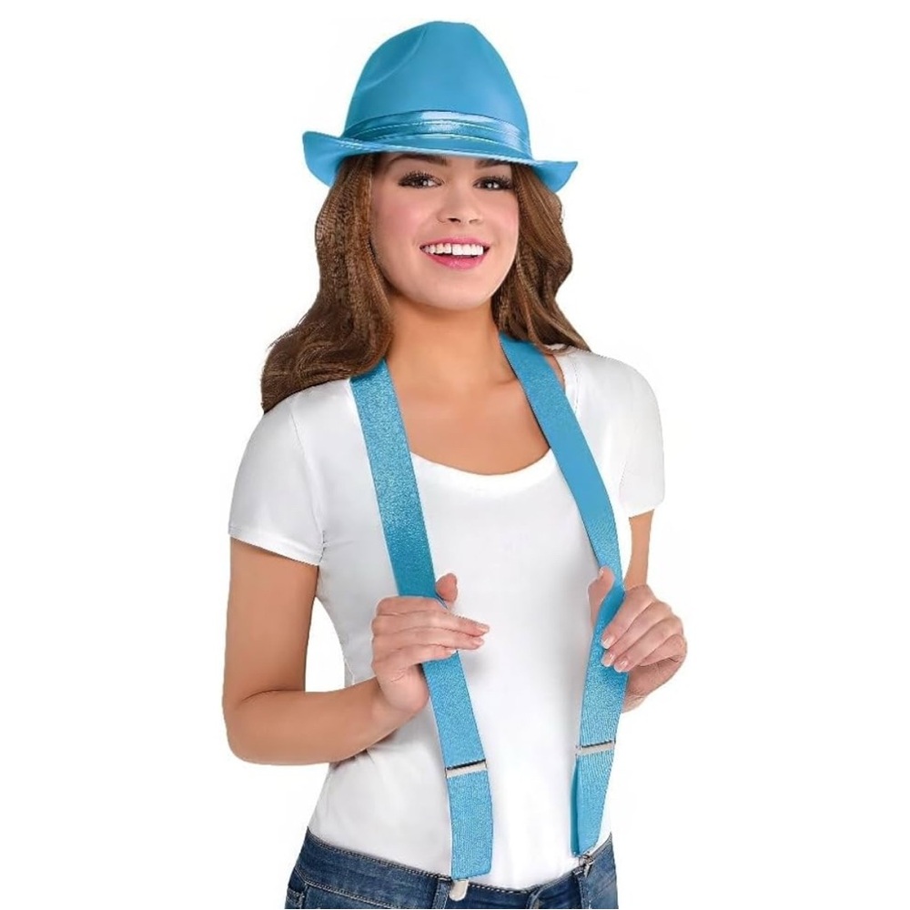 Light Blue Adjustable Metal Clip Accessory Suspenders for Kids & Adults